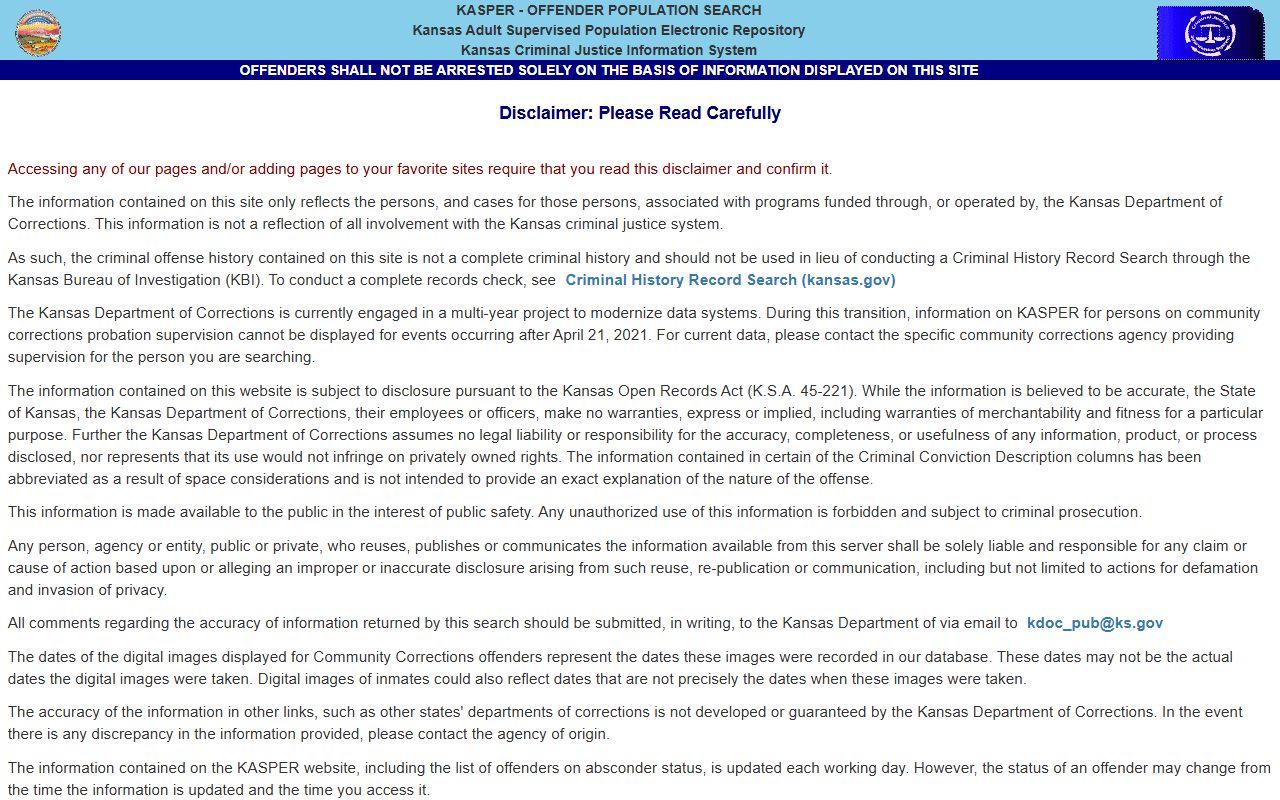 Chautauqua County inmate population KASPER offender search