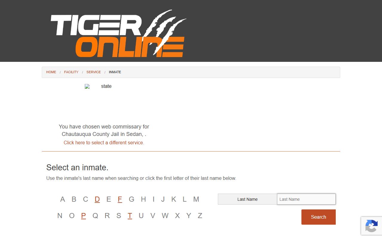 Chautauqua County inmate population Tiger inmate selector